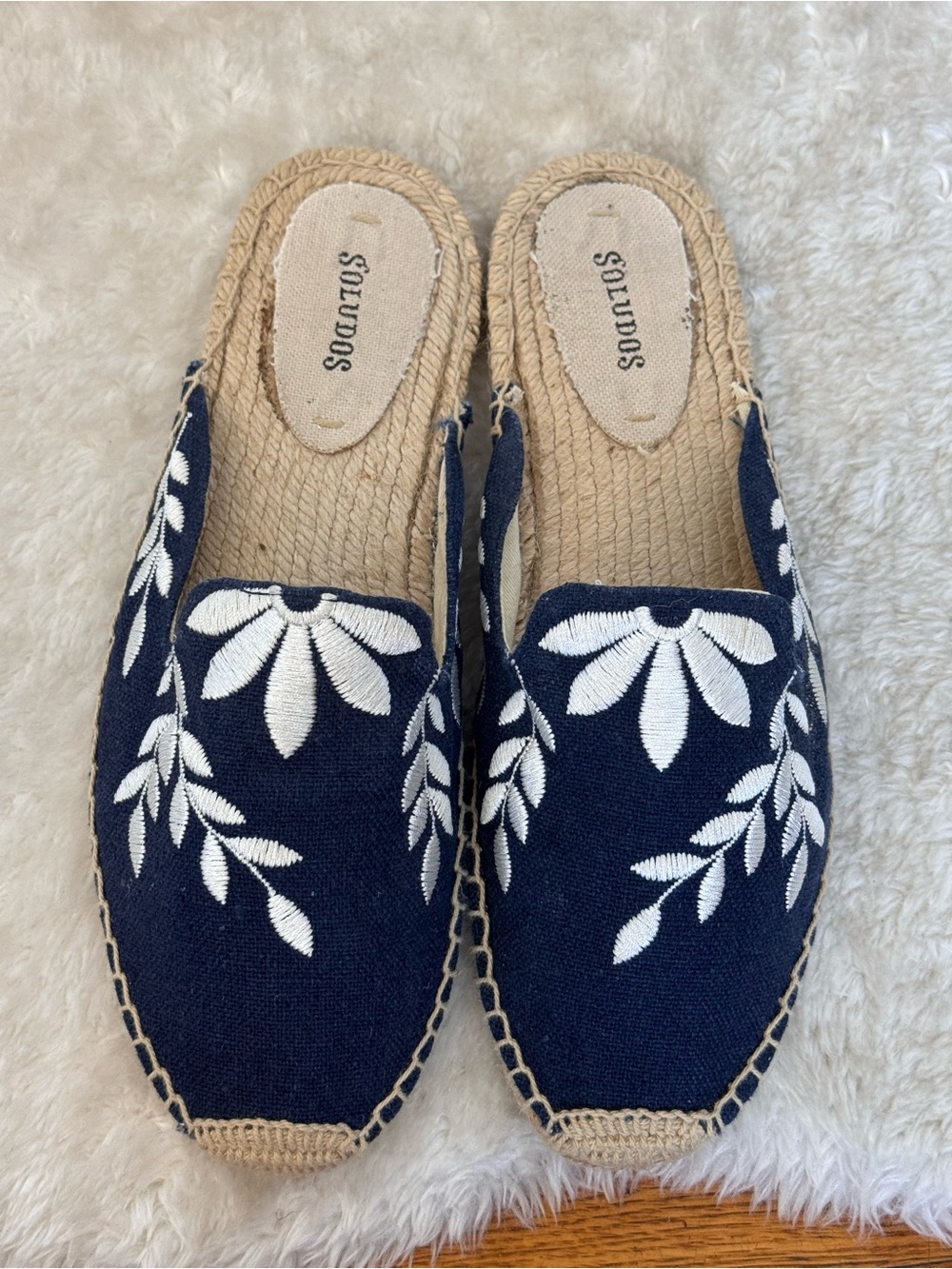 Soludos Navy Embroidered Slip-On Espadrille Mules Size 9